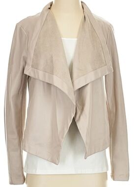 BB Dakota Light Taupe Draped Open-Front Leather Jacket